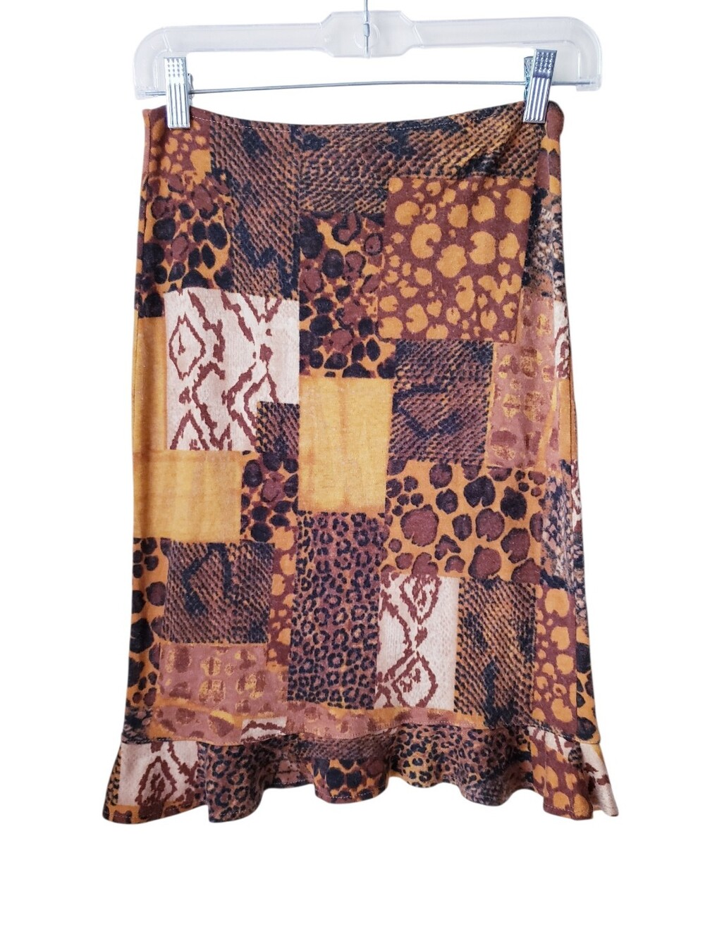 Vintage Blue Birdy Brown Mix Animal Print Ruffle Skirt